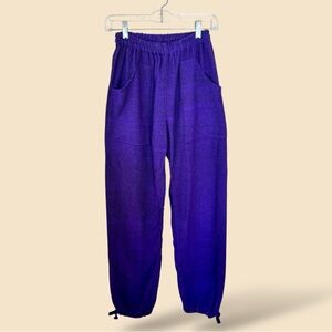 Handmade Purple Woven Jogger Pants Small Artisan Textured Elastic Waist